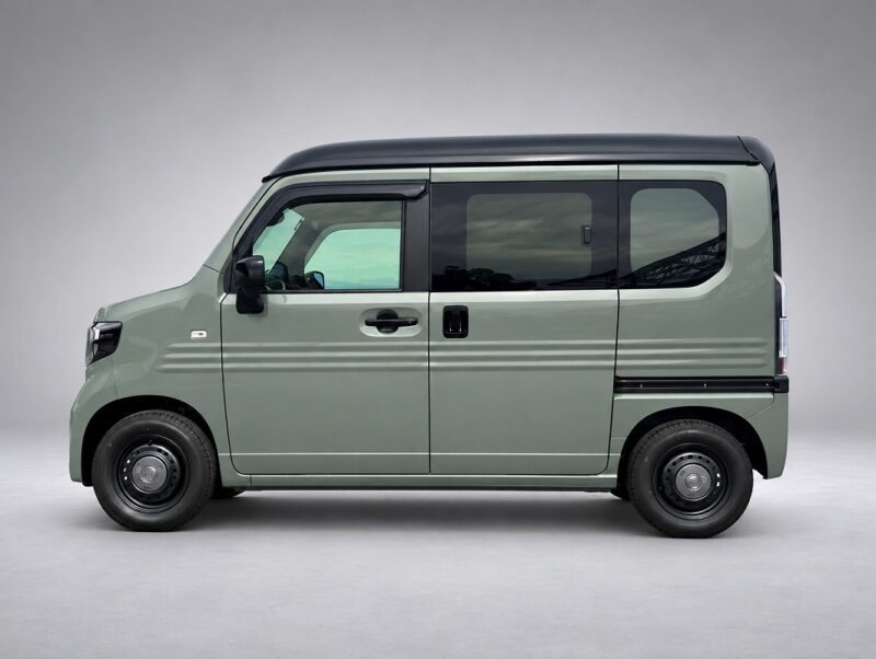 N-VAN e:のサイドから見たIKC FM-003ブラックミラーフィルム